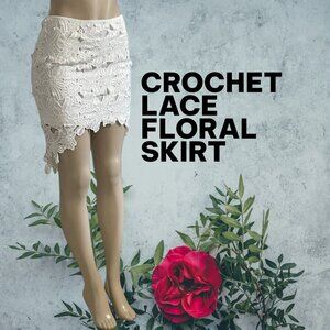 Signature 8 Sultry Romantic Crochet Lace Skirt | Scallop Asymmetrical Hem - NWT